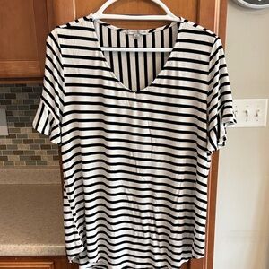 Green envelope Black and White Striped Short Sleeve Tee